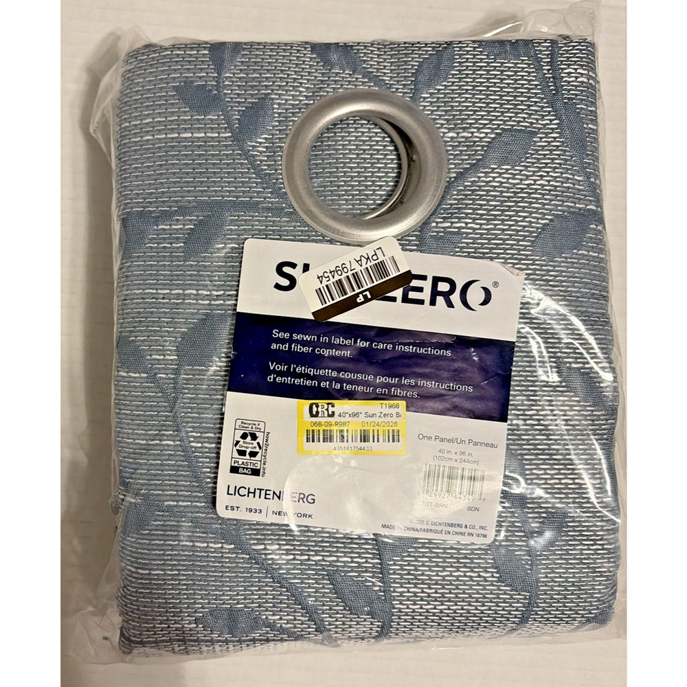 Sun Zero Lichtenberg One Curtain Panel 40x96 Blue Floral Pattern NEW